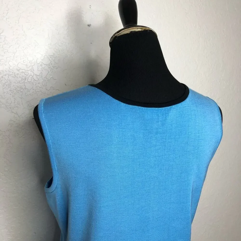Ming Wang blue black trim v neck sleeveless knit shell top size Small